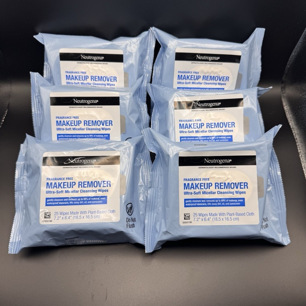 6 Pack NEUTROGENA FRAGRANCE FREE MAKEUP REMOVER TOWELETTES 25โ COUNT EACH SEALED